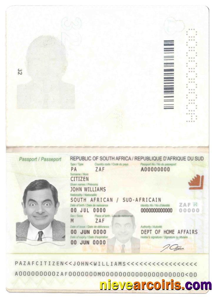 South Africa passport in PSD format 2009 – present